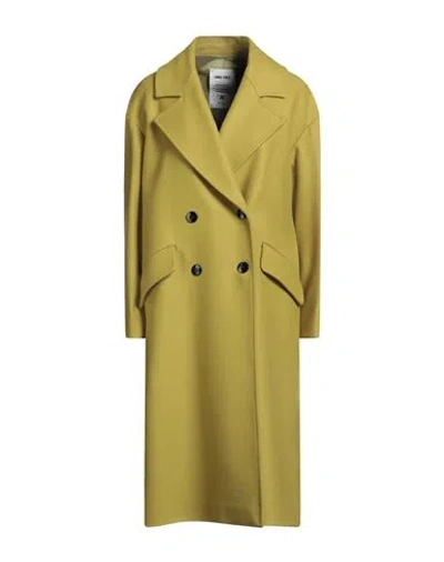 Annie Paris Woman Coat Lime Green Size L Virgin Wool, Polyamide, Cashmere In Yellow