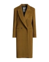 Annie Paris Woman Coat Military Green Size L Virgin Wool, Mohair Wool, Polyamide In Brown