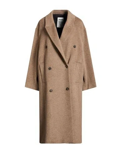 Annie Paris Woman Coat Taupe Size L Alpaca Wool, Polyamide, Virgin Wool In Brown