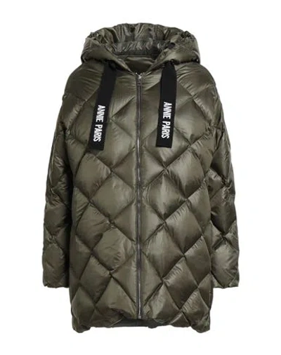 Annie Paris Woman Puffer Military Green Size 10 Polyamide In Multi