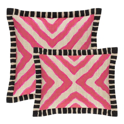 Annie Selke Arrows Linen Pink/natural Embroidered Decorative Pillow Cover - 16" Lumbar