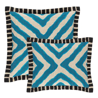Annie Selke Arrows Linen Turquoise/natural Embroidered Decorative Pillow Cover - 16" Lumbar