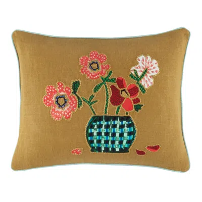 Annie Selke Blooming Bouquet Embroidered Bronze Decorative Pillow Cover - 16" Lumbar