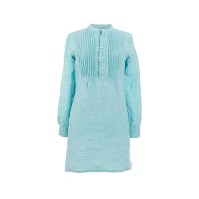 Annie Selke Chambray Pleated Linen Aqua Tunic - Small/xsmall In Blue