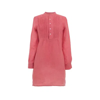 Annie Selke Chambray Pleated Linen Pink Tunic - Small/xsmall