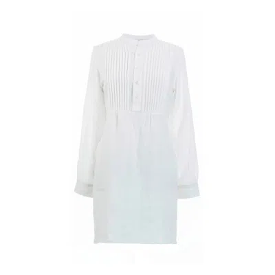 Annie Selke Chambray Pleated Linen White Tunic - Small/xsmall
