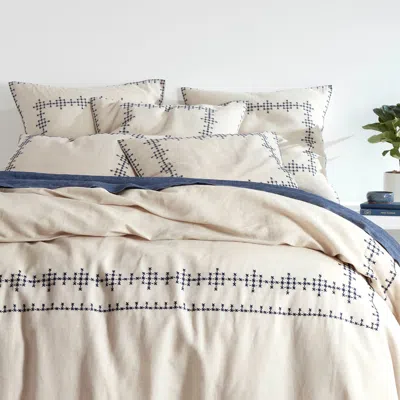 Annie Selke Cross-stitch Linen Navy Duvet Cover - Twin/twin Xlarge In Blue