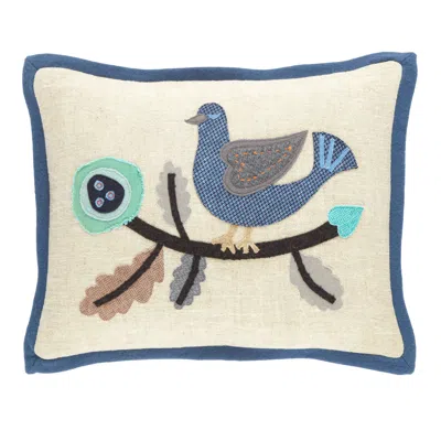 Annie Selke Dawn Chorus Linen Applique Delft Decorative Pillow Cover - 16" Lumbar