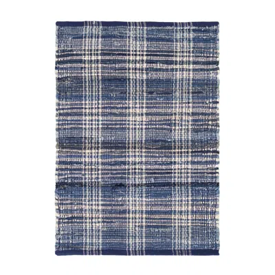 Annie Selke Denim Plaid Handwoven Cotton Rug - Runner-2.5x8 In Blue