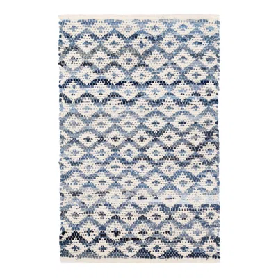 Annie Selke Denim Rag Diamond Ivory Handwoven Cotton Rug - Runner-2.5x8 In Blue