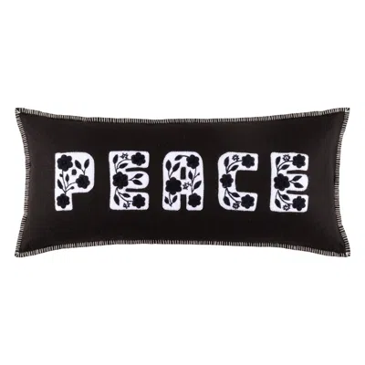 Annie Selke Embroidered Peace Black/white Decorative Pillow Cover - 15" Lumbar In Multi