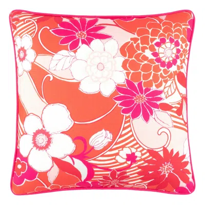Annie Selke Far Out Floral Tangerine Indoor/outdoor Decorative Pillow Cover - 20" Square In Multi