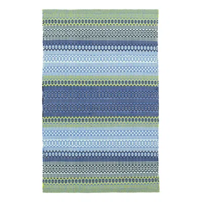 Annie Selke Fiesta Stripe French Blue/green Handwoven Indoor/outdoor Rug - 4x6