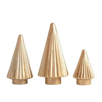 Annie Selke Fluted Glass Gold Trees/set Of 3