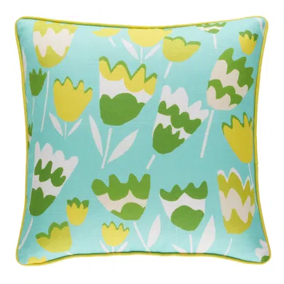 Annie Selke Happy Tulips Aqua Indoor/outdoor Decorative Pillow Cover - 20" Square In Blue