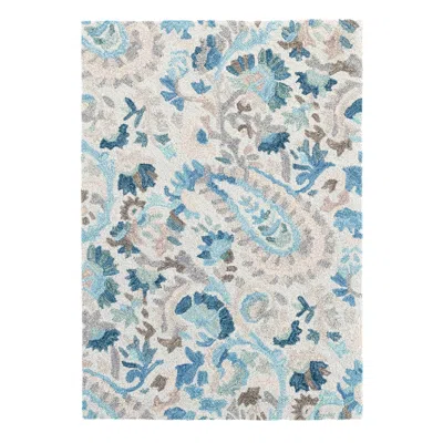 Annie Selke Ines Blue Hand Micro Hooked Wool Rug - 5x8