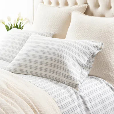Annie Selke Lush Linen Stripe Slate Blue Sheet Set - King