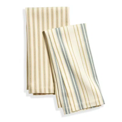 Annie Selke Mixed Stripe Natural Tea Towel Set Of 2 In Brown