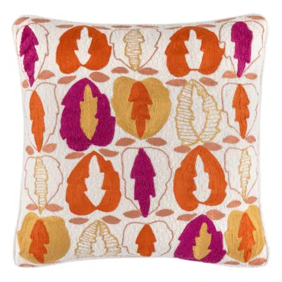 Annie Selke Oakley Embroidered Coral Decorative Pillow Cover - 20" Square In Orange