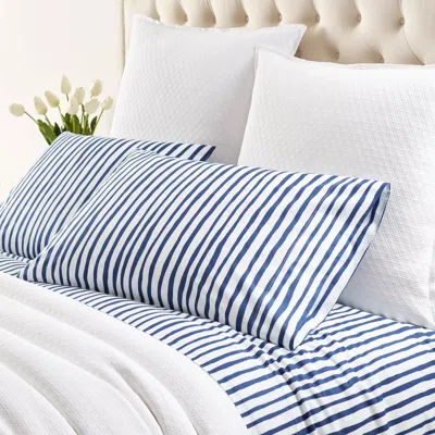 Annie Selke Painterly Stripe Navy Sheet Set - Queen In Blue