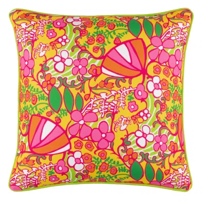 Annie Selke Psychedelic Floral Yellow Indoor/outdoor Decorative Pillow Cover - 20" Square