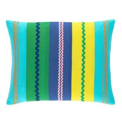 Annie Selke Ric Rac Stripe Blue/green Decorative Pillow Cover - 16" Lumbar In Multi