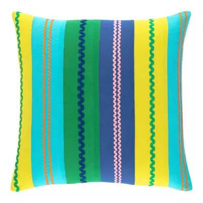 Annie Selke Ric Rac Stripe Blue/green Decorative Pillow Cover - 22" Square In Multi
