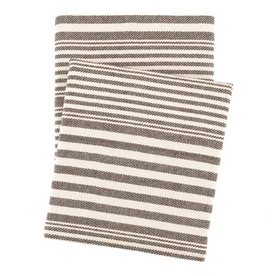 Annie Selke Rugby Stripe Charcoal Throw In Brown