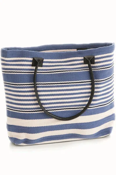 Annie Selke Rugby Stripe Denim Indoor/outdoor Tote Bag In Blue