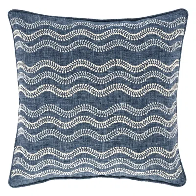 Annie Selke Scout Embroidered Indigo Indoor/outdoor Decorative Pillow Cover - 20" Square In Blue