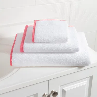 Annie Selke Signature Banded White/coral Towel - Bath Sheet In Multi