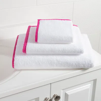 Annie Selke Signature Banded White/fuchsia Towel - Bath Towel In Multi