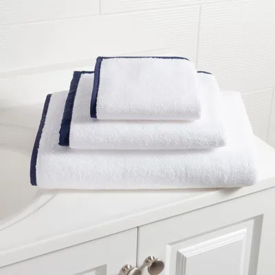 Annie Selke Signature Banded White/indigo Towel - Washcloth In Multi