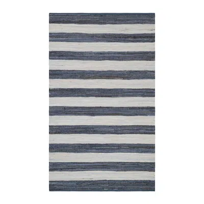 Annie Selke Striped Rag Denim Handwoven Cotton Rug - 6x9 In Blue