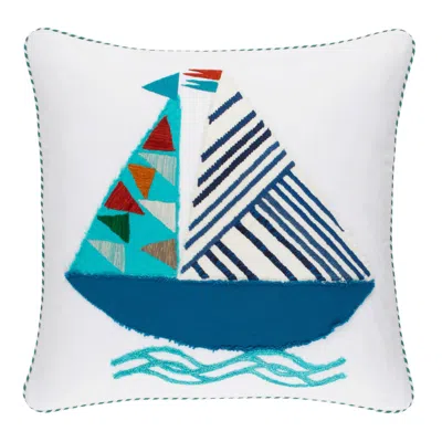 Annie Selke Triangle Sailboat Applique Blue Decorative Pillow Cover - 20" Square