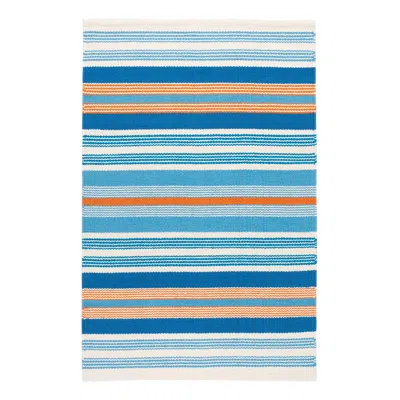 Annie Selke Wavy Stripe Navy Handwoven Cotton Rug - Runner-2.5x8 In Multi