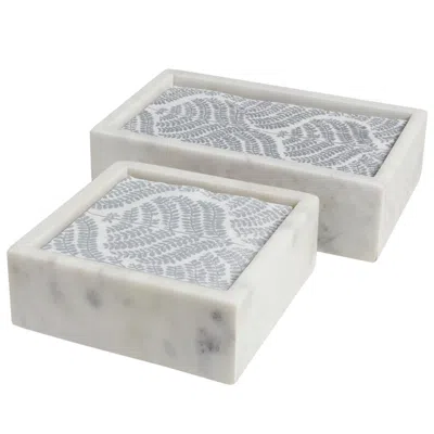 Annie Selke White Marble Napkin Holder - Guest Towel