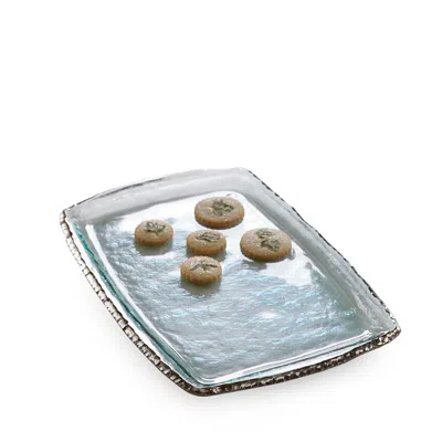 Annieglass Edgey Martini Tray In Clear Glass/platinum Trim