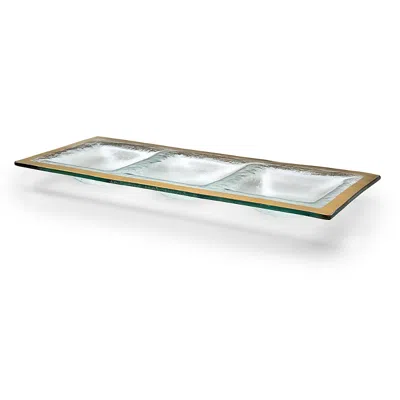 Annieglass Roman Antique 3-section Tray In Clear Glass/gold Trim