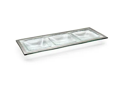 Annieglass Roman Antique 3-section Tray In Clear Glass/platinum Trim