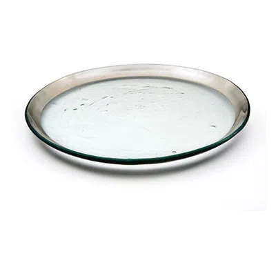 Annieglass Roman Antique Buffet Plate In Clear Glass/platinum Trim