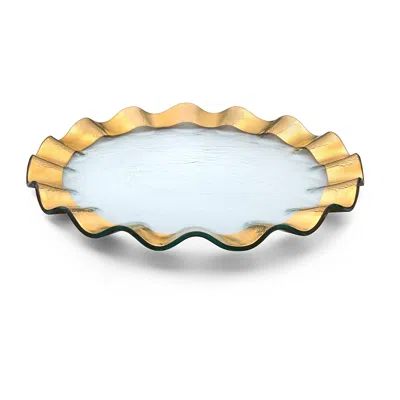 Annieglass Ruffle Buffet Plate In Clear Glass/gold Trim