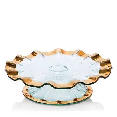 Annieglass Ruffle Cake Plate In Clear Glass/gold Trim