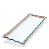 Annieglass Ruffle Rectangular Dish, 17.5 X 6.5 In Clear Glass/platinum Trim