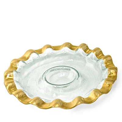 Annieglass Ruffle Round Chip & Dip Server In Clear Glass/gold Trim