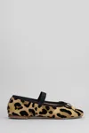 Anniel Leather Ballerina With Animal Pattern And Elastic Band In Multicolor