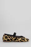 Anniel Leather Ballerina With Animal Pattern And Elastic Band In Multicolor