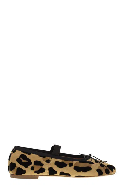 ANNIEL ANNIEL LEATHER BALLERINA WITH ANIMAL PATTERN AND ELASTIC BAND