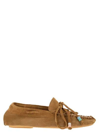 Anniel Suede Loafers With Fringes And Sequin Detail In Brown
