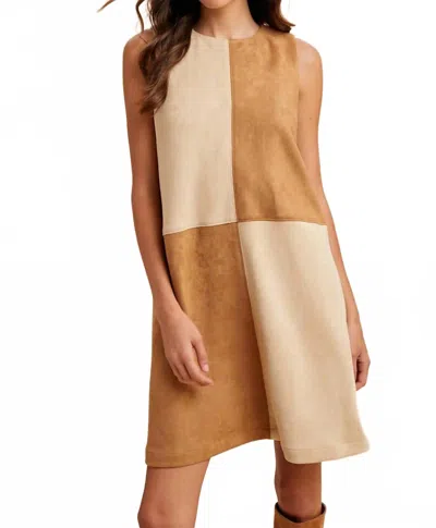 Anniewear Alicia Color Block Suede Mini Dress In Brown In White